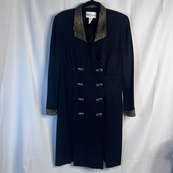 Danny & Nicole Black Green Animal Print Contrast Novelty Button Blazer Dress 10P - Picture 8 of 9